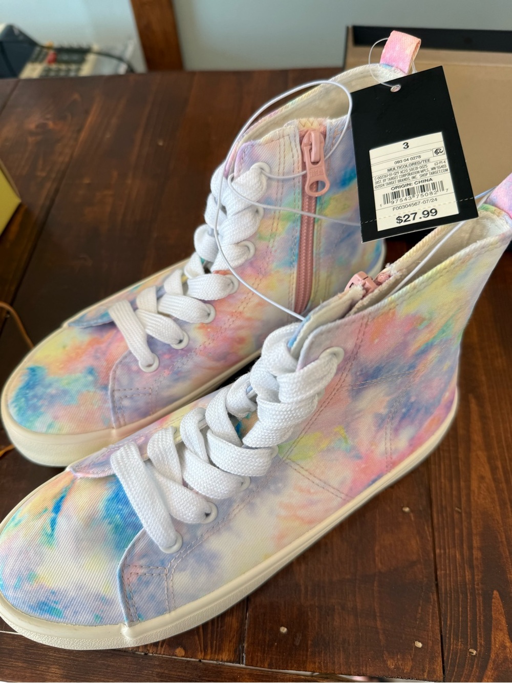 art class Kids High-Top Sneakers in Pastel Tie-Dye (Pink, Blue, Yellow)